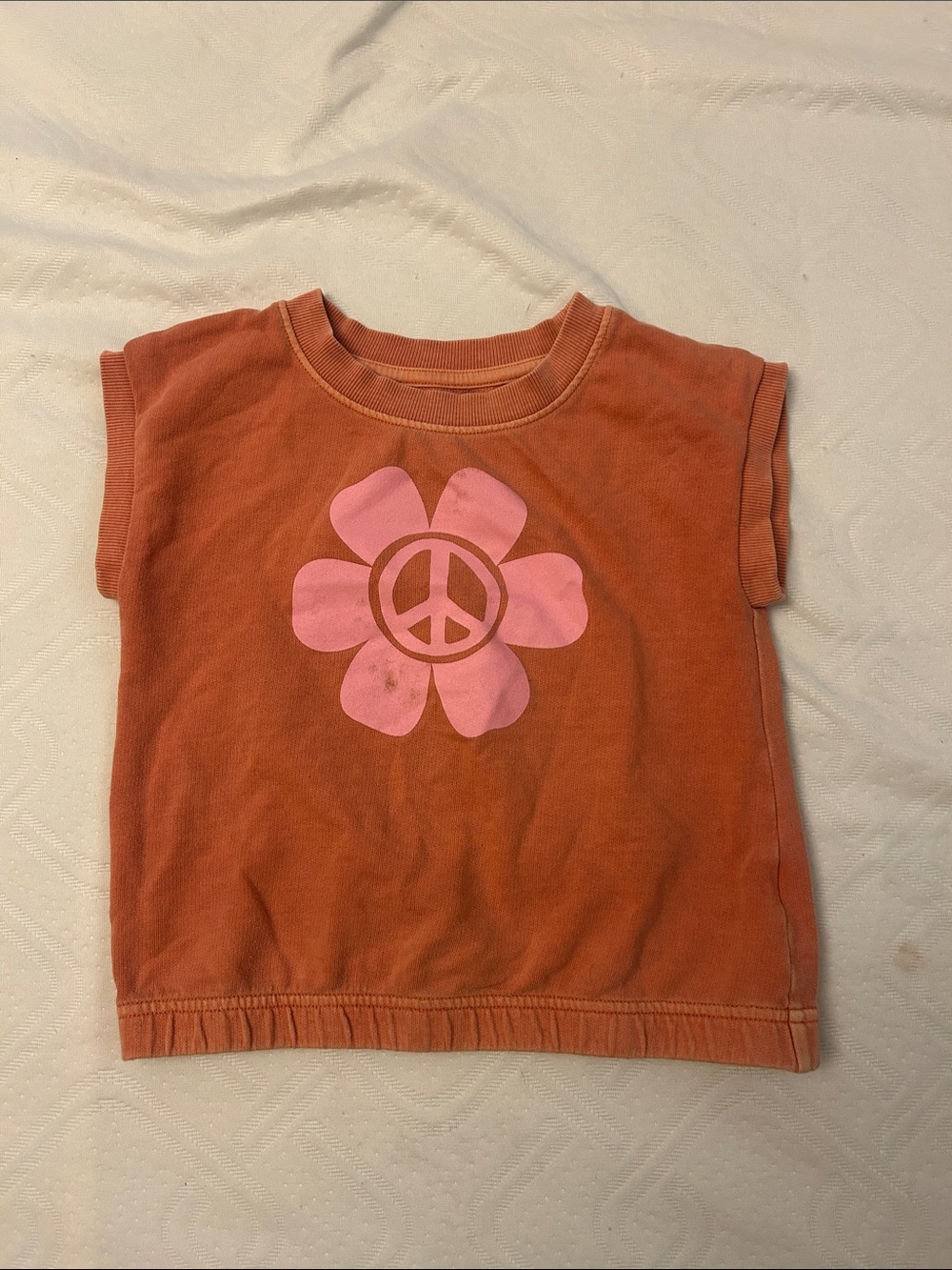 Cat & Jack Rust Orange Tee with Pink Flower Peace Graphic